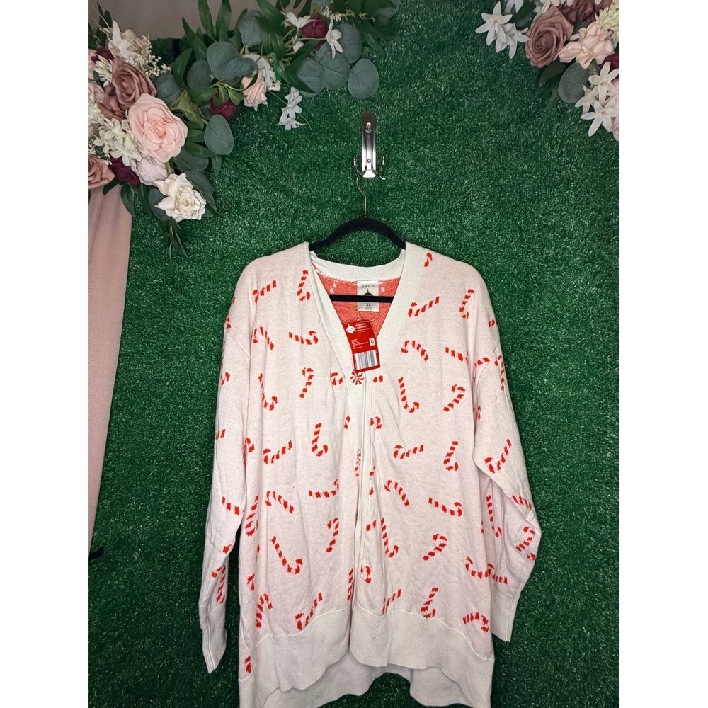 NWT Merry Moments XL Candy Cane Christmas Cardigan Holiday Sweater